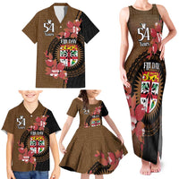 Personalised Fiji Day Family Matching Tank Maxi Dress and Hawaiian Shirt Fijian Tapa Pattern Mix Tagimoucia - Brown Version LT14 - Polynesian Pride