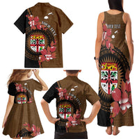 Personalised Fiji Day Family Matching Tank Maxi Dress and Hawaiian Shirt Fijian Tapa Pattern Mix Tagimoucia - Brown Version LT14 - Polynesian Pride