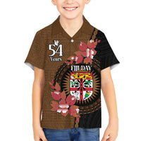 Personalised Fiji Day Family Matching Tank Maxi Dress and Hawaiian Shirt Fijian Tapa Pattern Mix Tagimoucia - Brown Version LT14 Son's Shirt Brown - Polynesian Pride