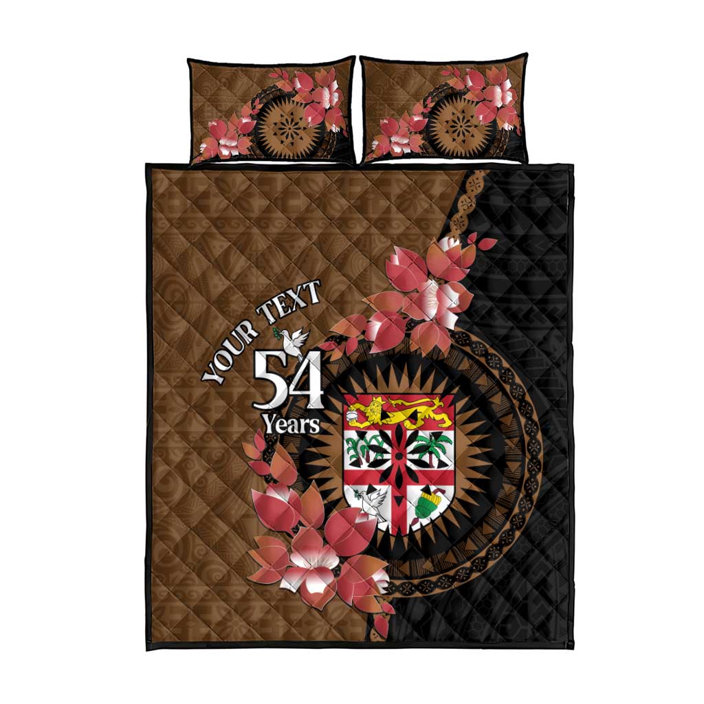 Personalised Fiji Day Quilt Bed Set Fijian Tapa Pattern Mix Tagimoucia - Brown Version