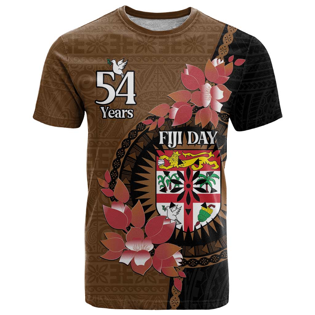 Personalised Fiji Day T Shirt Fijian Tapa Pattern Mix Tagimoucia - Brown Version