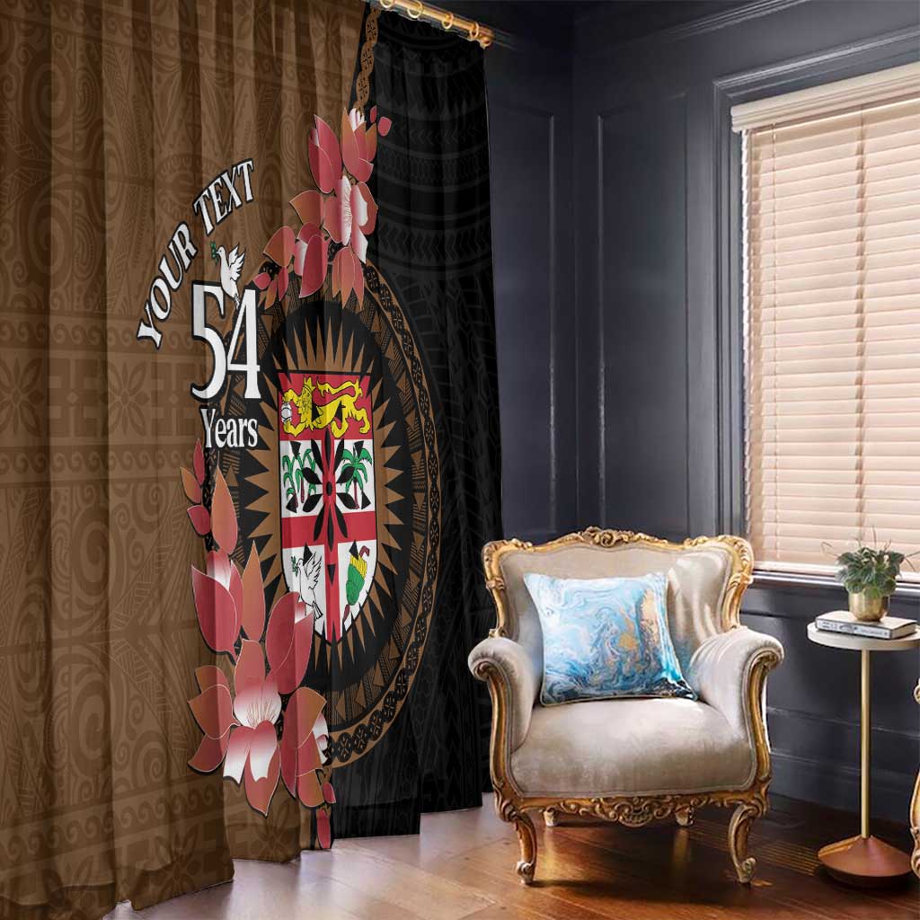 Personalised Fiji Day Window Curtain Fijian Tapa Pattern Mix Tagimoucia - Brown Version