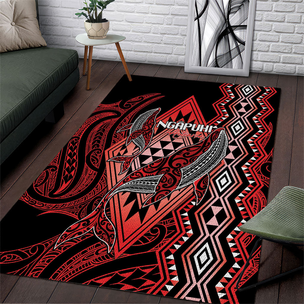 Aotearoa Iwi Ngapuhi Area Rug NZ Maori Humpback Whale Taniko Motifs LT14 Red - Polynesian Pride