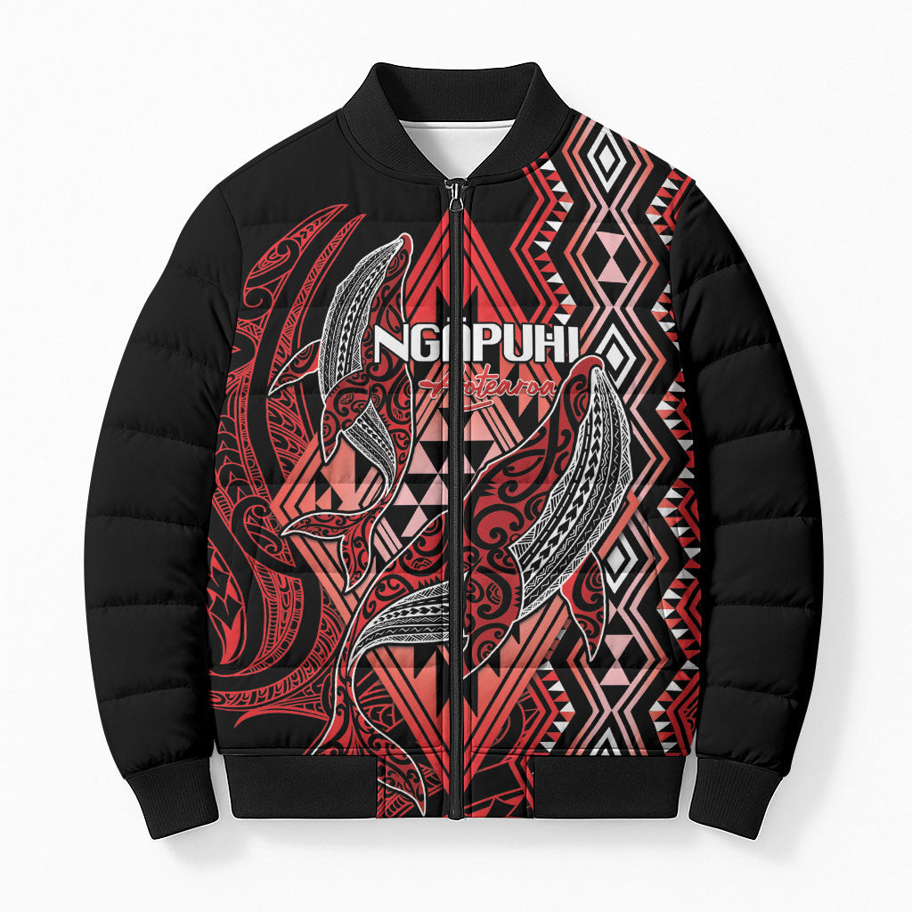 Aotearoa Iwi Ngapuhi Personalised Bomber Puffer Jacket NZ Maori Humpback Whale Taniko Motifs LT14 Unisex Red - Polynesian Pride