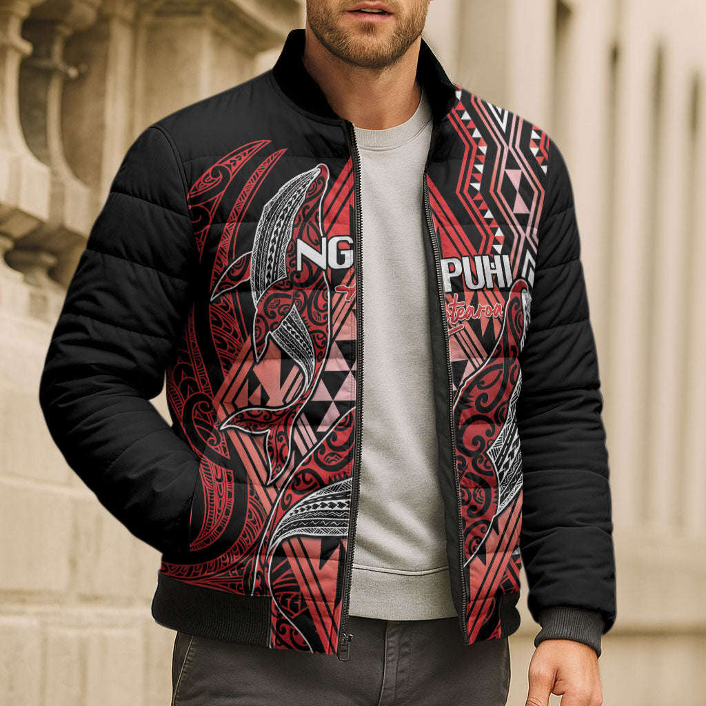 Aotearoa Iwi Ngapuhi Personalised Bomber Puffer Jacket NZ Maori Humpback Whale Taniko Motifs LT14 - Polynesian Pride