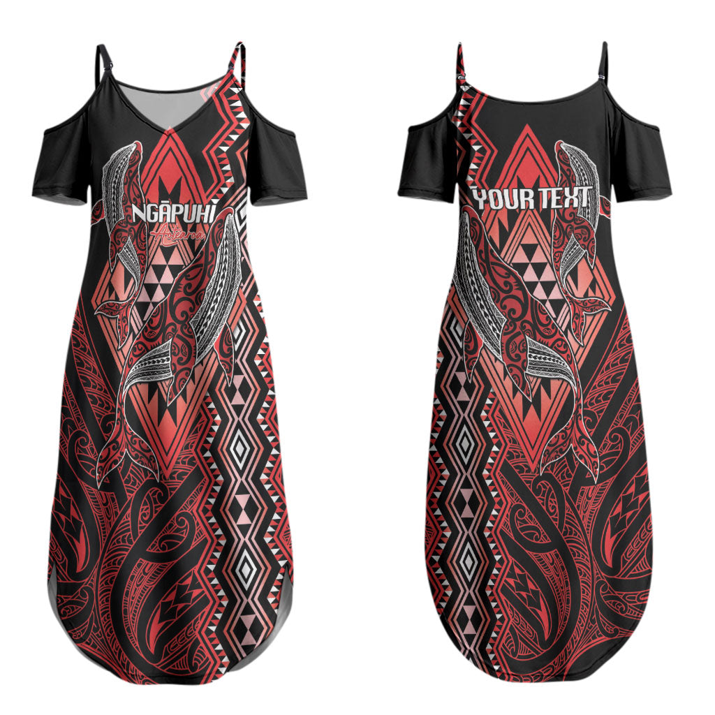 Aotearoa Iwi Ngapuhi Personalised Couples Matching Summer Maxi Dress and Long Sleeve Button Shirt NZ Maori Humpback Whale Taniko Motifs LT14 - Polynesian Pride