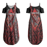 Aotearoa Iwi Ngapuhi Personalised Couples Matching Summer Maxi Dress and Long Sleeve Button Shirt NZ Maori Humpback Whale Taniko Motifs LT14 - Polynesian Pride