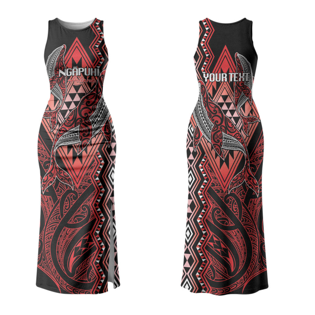Aotearoa Iwi Ngapuhi Personalised Couples Matching Tank Maxi Dress and Long Sleeve Button Shirt NZ Maori Humpback Whale Taniko Motifs LT14 - Polynesian Pride
