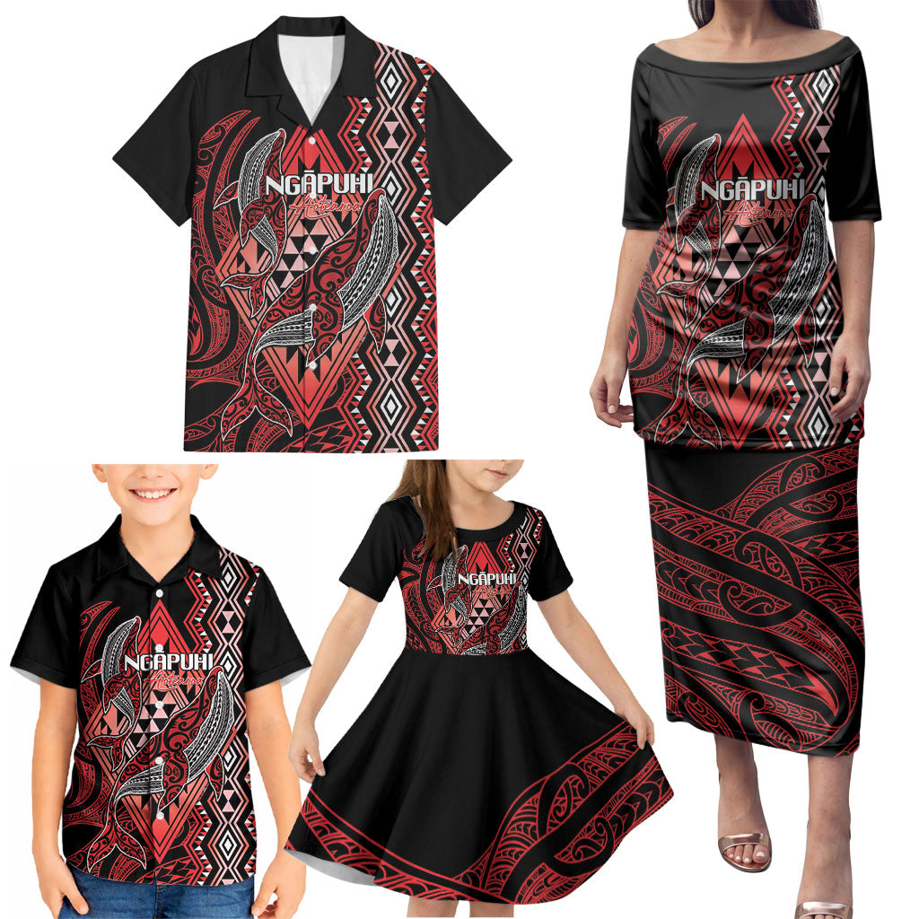 Aotearoa Iwi Ngapuhi Personalised Family Matching Puletasi and Hawaiian Shirt NZ Maori Humpback Whale Taniko Motifs LT14 - Polynesian Pride