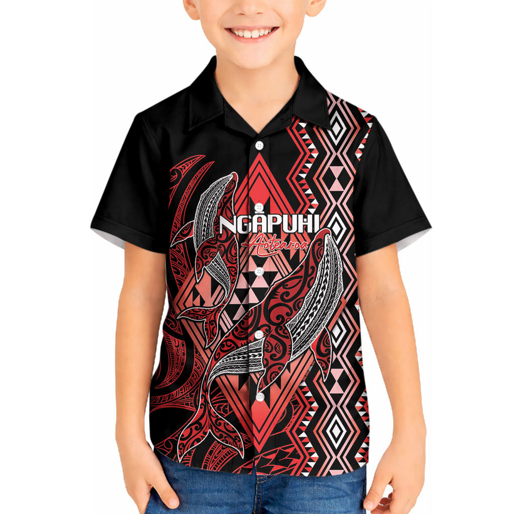 Aotearoa Iwi Ngapuhi Personalised Kid Hawaiian Shirt NZ Maori Humpback Whale Taniko Motifs LT14 Kid Red - Polynesian Pride