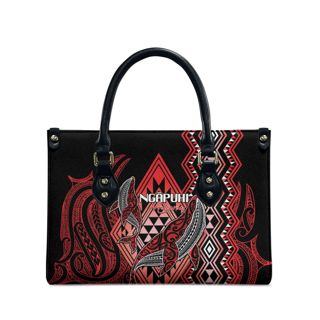 Aotearoa Iwi Ngapuhi Leather Bag NZ Maori Humpback Whale Taniko Motifs LT14 - Polynesian Pride