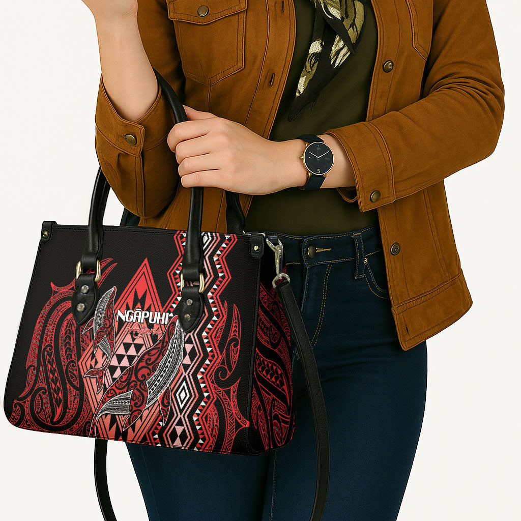 Aotearoa Iwi Ngapuhi Leather Bag NZ Maori Humpback Whale Taniko Motifs LT14 - Polynesian Pride