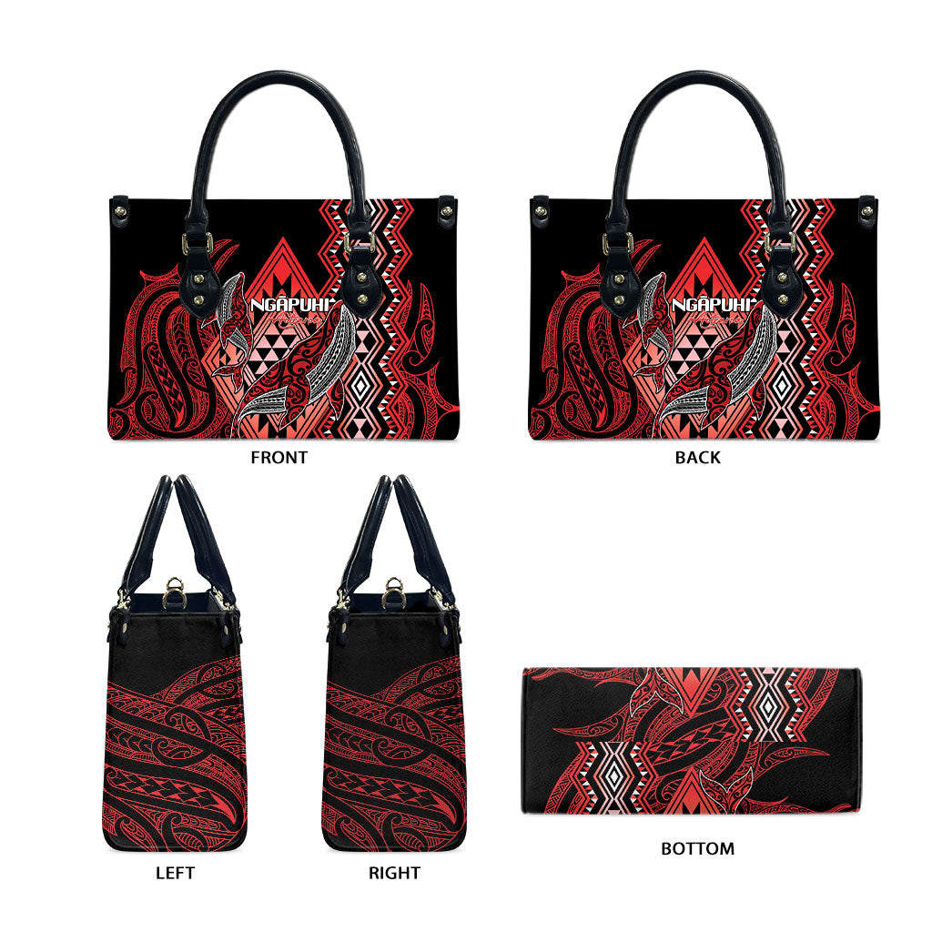 Aotearoa Iwi Ngapuhi Leather Bag NZ Maori Humpback Whale Taniko Motifs LT14 - Polynesian Pride