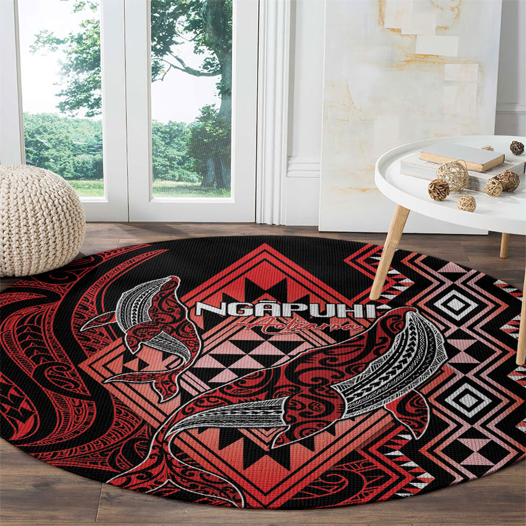Aotearoa Iwi Ngapuhi Round Carpet NZ Maori Humpback Whale Taniko Motifs LT14 - Polynesian Pride
