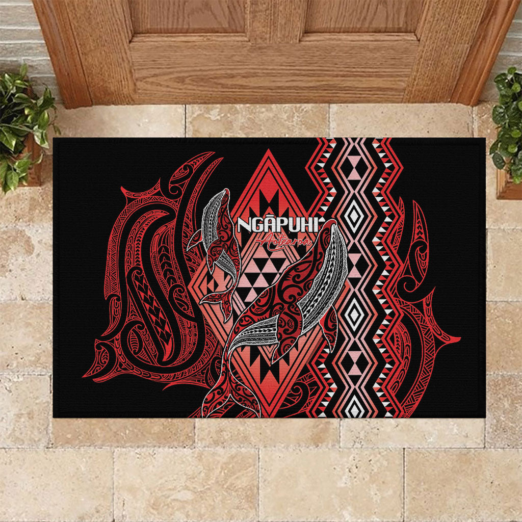 Aotearoa Iwi Ngapuhi Rubber Doormat NZ Maori Humpback Whale Taniko Motifs LT14 Red - Polynesian Pride