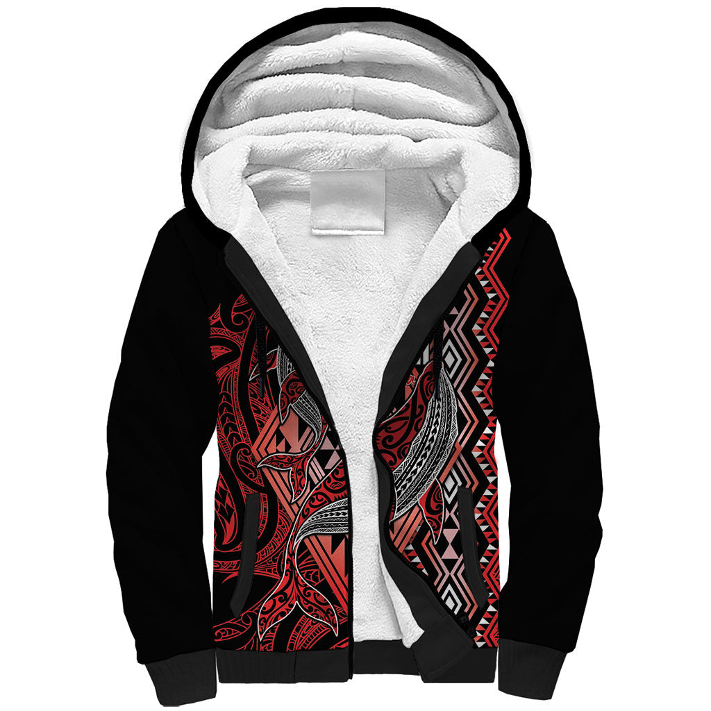 Aotearoa Iwi Ngapuhi Personalised Sherpa Hoodie NZ Maori Humpback Whale Taniko Motifs LT14 Unisex Red - Polynesian Pride