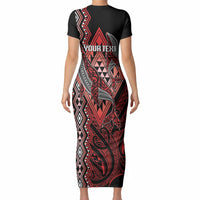 Aotearoa Iwi Ngapuhi Personalised Short Sleeve Bodycon Dress NZ Maori Humpback Whale Taniko Motifs LT14 - Polynesian Pride