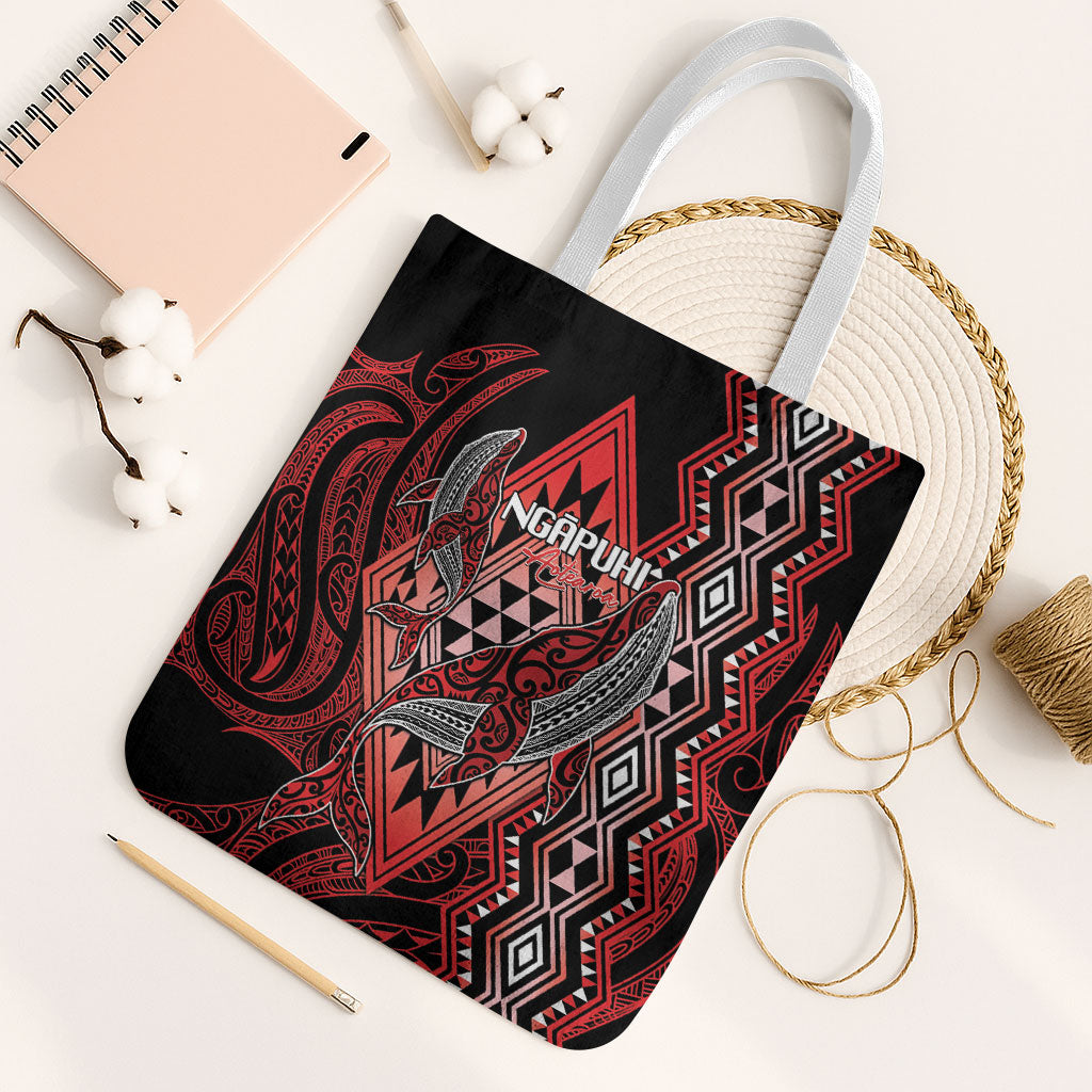 Aotearoa Iwi Ngapuhi Tote Bag NZ Maori Humpback Whale Taniko Motifs LT14 White Strap One Size Red - Polynesian Pride
