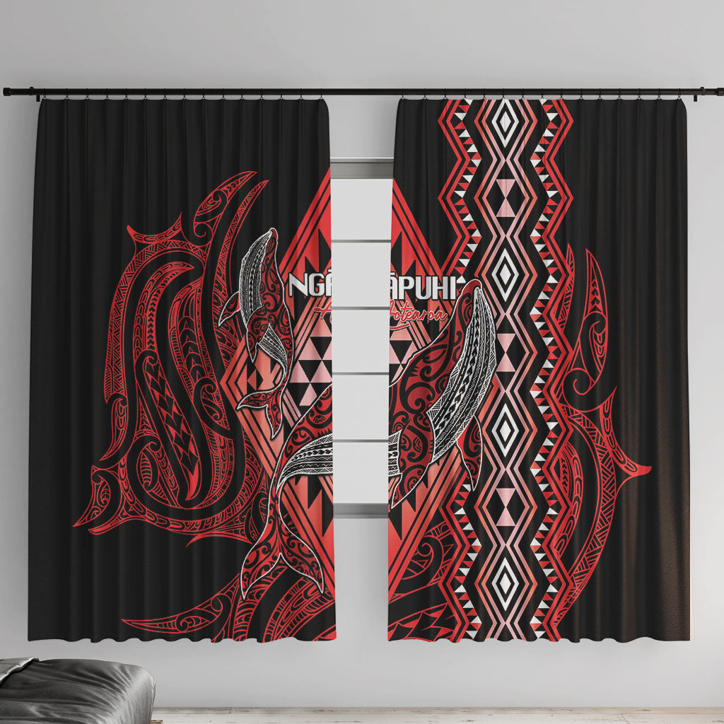 Aotearoa Iwi Ngapuhi Window Curtain NZ Maori Humpback Whale Taniko Motifs LT14 With Hooks Red - Polynesian Pride