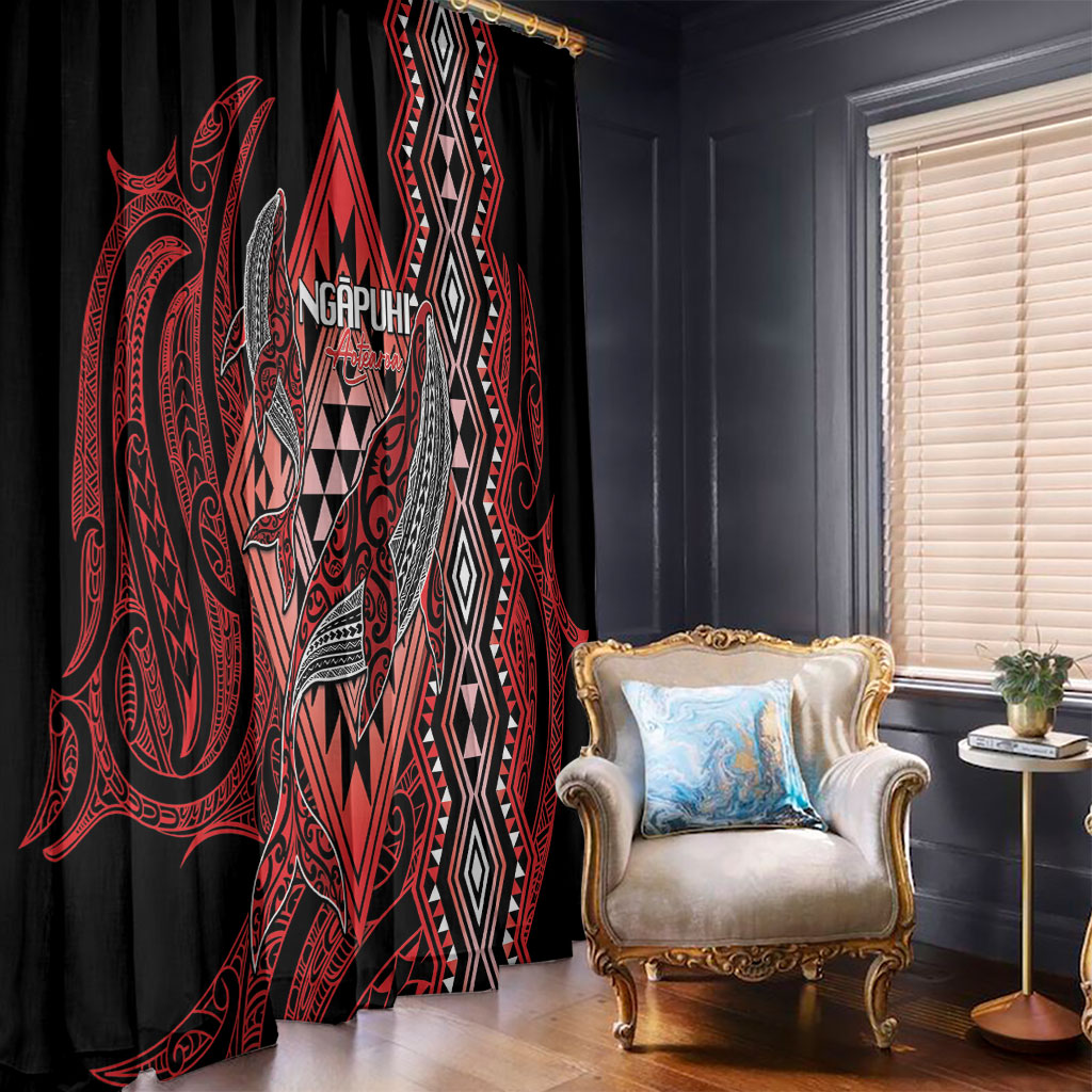 Aotearoa Iwi Ngapuhi Window Curtain NZ Maori Humpback Whale Taniko Motifs LT14 - Polynesian Pride