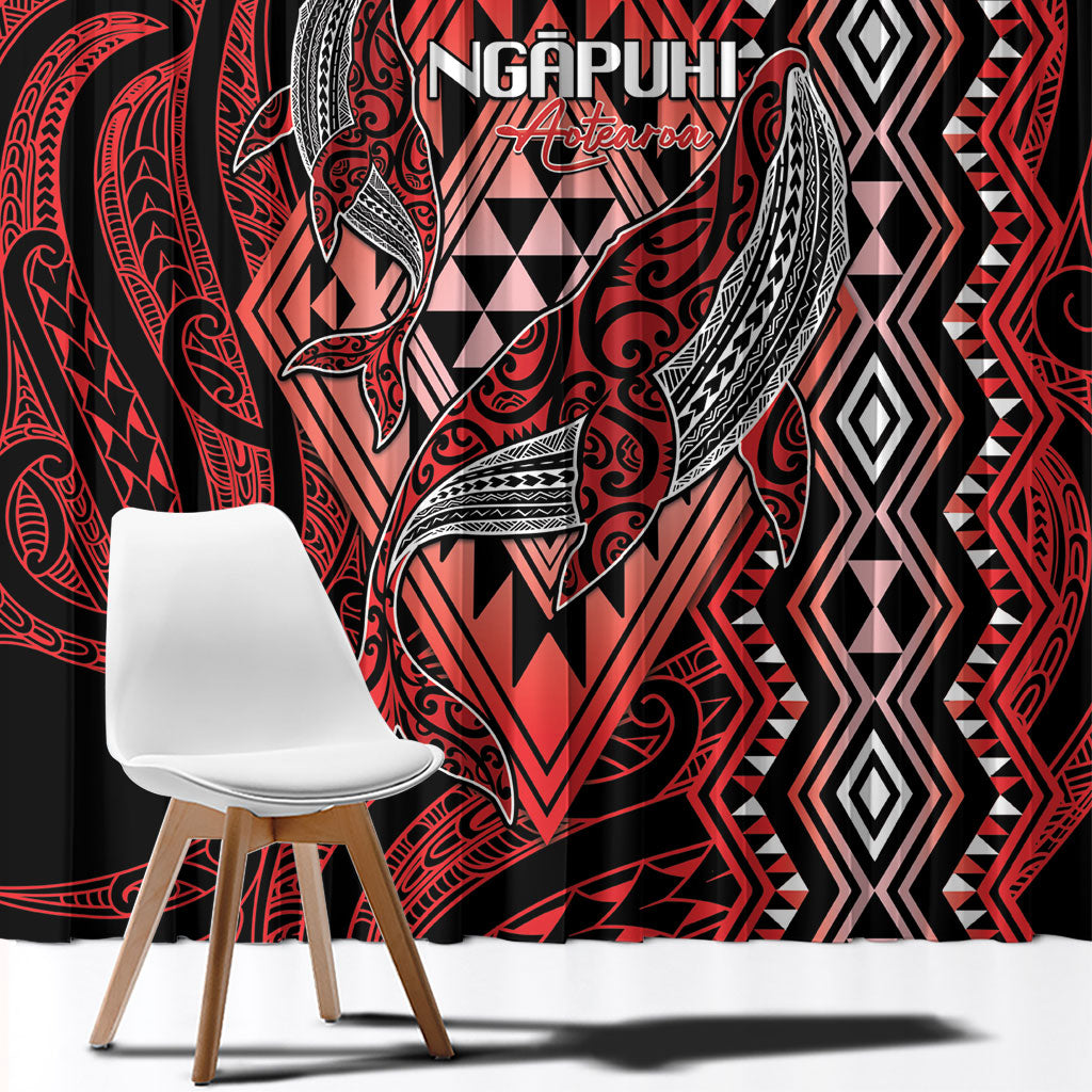 Aotearoa Iwi Ngapuhi Window Curtain NZ Maori Humpback Whale Taniko Motifs LT14 - Polynesian Pride