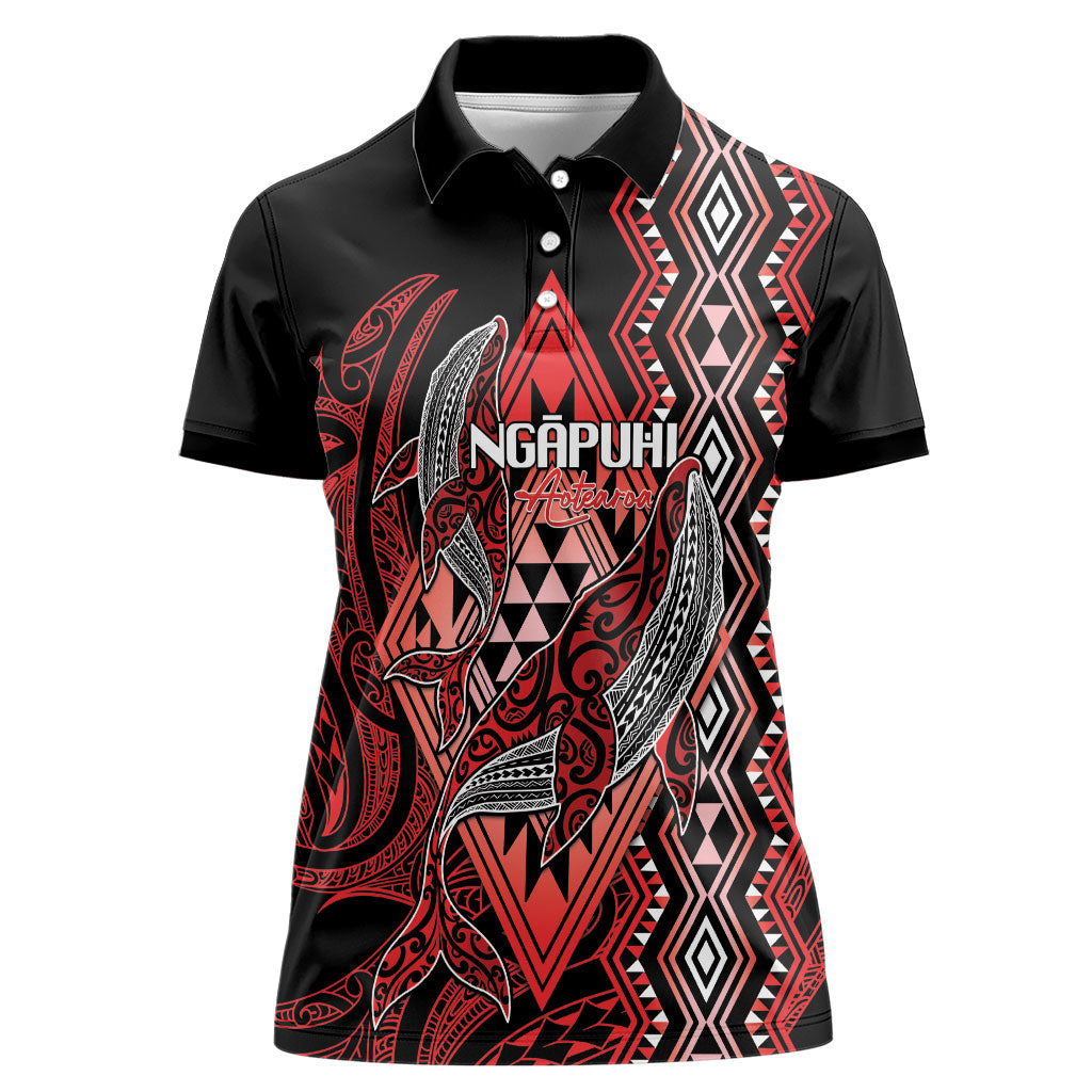 Aotearoa Iwi Ngapuhi Personalised Women Polo Shirt NZ Maori Humpback Whale Taniko Motifs