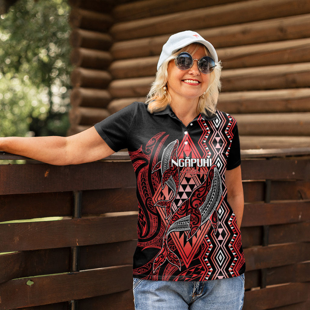 Aotearoa Iwi Ngapuhi Personalised Women Polo Shirt NZ Maori Humpback Whale Taniko Motifs LT14 - Polynesian Pride