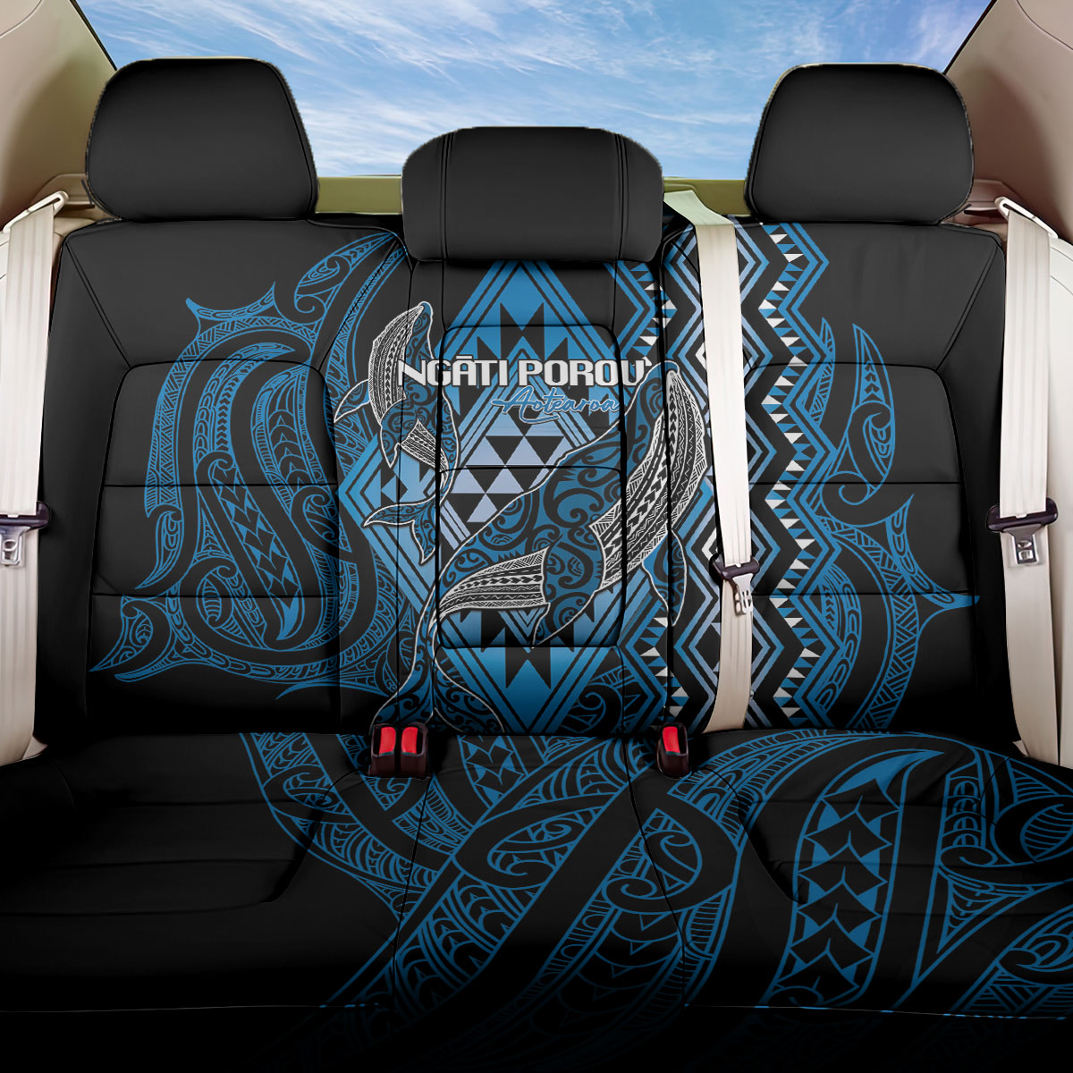 Aotearoa Iwi Ngati Porou Back Car Seat Cover NZ Maori Humpback Whale Taniko Motifs