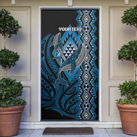Aotearoa Iwi Ngati Porou Personalised Door Cover NZ Maori Humpback Whale Taniko Motifs LT14 Blue - Polynesian Pride