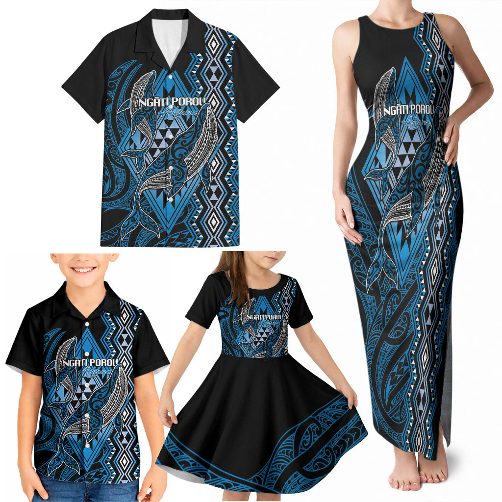 Aotearoa Iwi Ngati Porou Personalised Family Matching Tank Maxi Dress and Hawaiian Shirt NZ Maori Humpback Whale Taniko Motifs