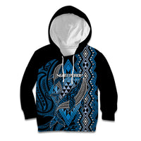 Aotearoa Iwi Ngati Porou Personalised Kid Hoodie NZ Maori Humpback Whale Taniko Motifs LT14 Hoodie Blue - Polynesian Pride
