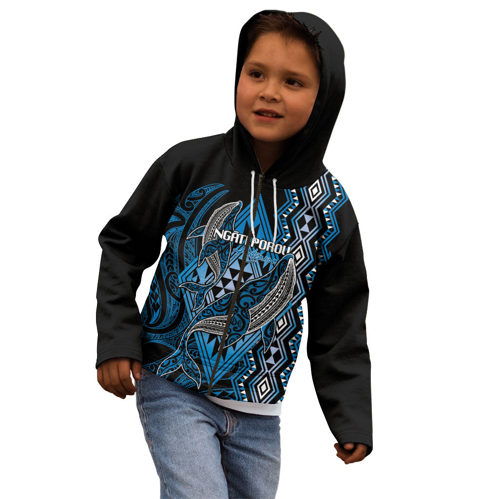 Aotearoa Iwi Ngati Porou Personalised Kid Hoodie NZ Maori Humpback Whale Taniko Motifs LT14 - Polynesian Pride