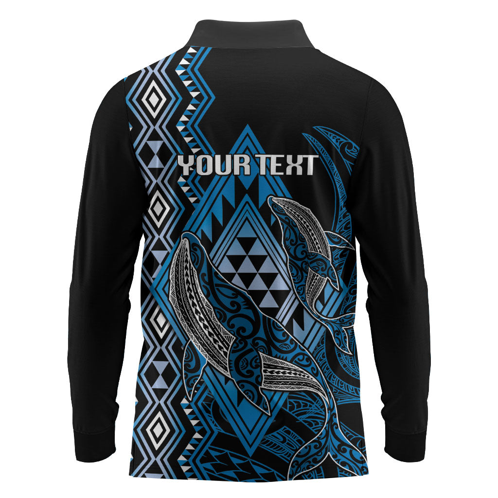 Aotearoa Iwi Ngati Porou Personalised Long Sleeve Polo Shirt NZ Maori Humpback Whale Taniko Motifs LT14 - Polynesian Pride