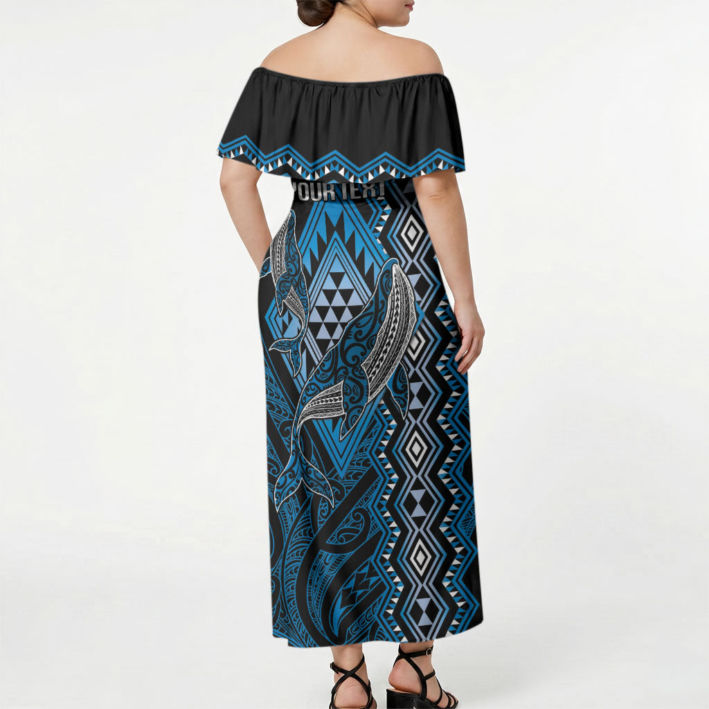 Aotearoa Iwi Ngati Porou Personalised Off Shoulder Maxi Dress NZ Maori Humpback Whale Taniko Motifs LT14 - Polynesian Pride