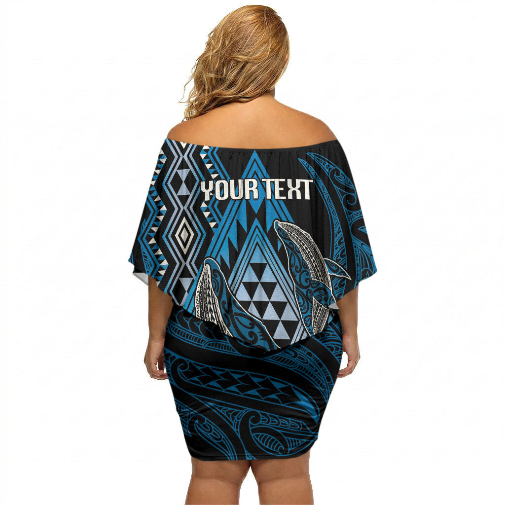Aotearoa Iwi Ngati Porou Personalised Off Shoulder Short Dress NZ Maori Humpback Whale Taniko Motifs LT14 - Polynesian Pride