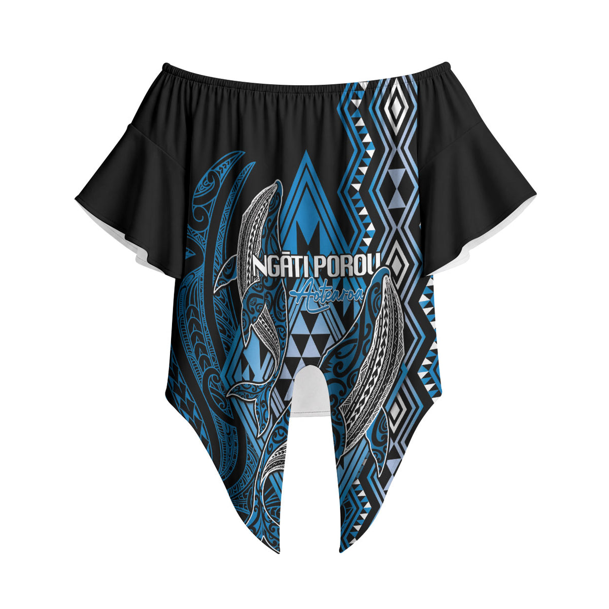 Aotearoa Iwi Ngati Porou Personalised Off Shoulder Wrap Waist Top NZ Maori Humpback Whale Taniko Motifs LT14 - Polynesian Pride
