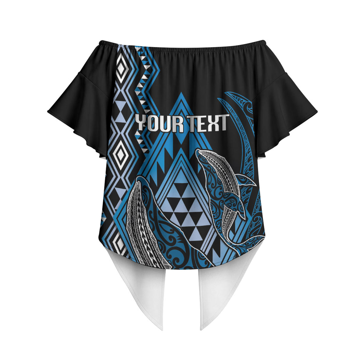 Aotearoa Iwi Ngati Porou Personalised Off Shoulder Wrap Waist Top NZ Maori Humpback Whale Taniko Motifs LT14 - Polynesian Pride
