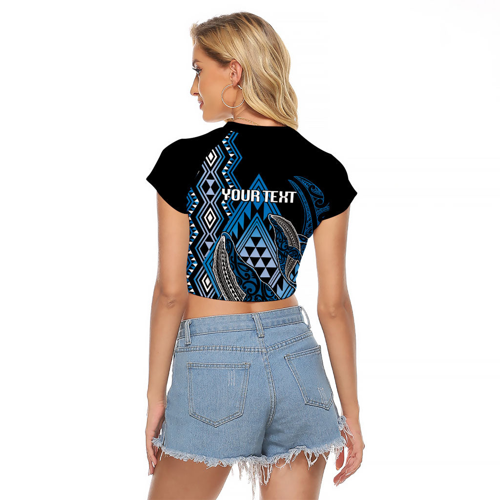 Aotearoa Iwi Ngati Porou Personalised Raglan Cropped T Shirt NZ Maori Humpback Whale Taniko Motifs LT14 - Polynesian Pride