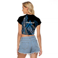 Aotearoa Iwi Ngati Porou Personalised Raglan Cropped T Shirt NZ Maori Humpback Whale Taniko Motifs LT14 - Polynesian Pride