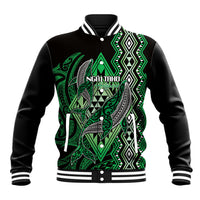 Aotearoa Iwi Ngai Tahu Personalised Baseball Jacket NZ Maori Humpback Whale Taniko Motifs LT14 Unisex Green - Polynesian Pride