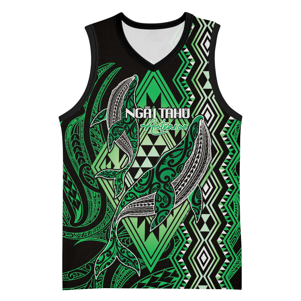 Aotearoa Iwi Ngai Tahu Personalised Basketball Jersey NZ Maori Humpback Whale Taniko Motifs LT14 Unisex Green - Polynesian Pride