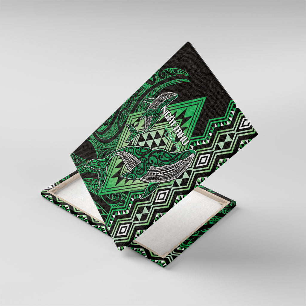 Aotearoa Iwi Ngai Tahu Canvas Wall Art NZ Maori Humpback Whale Taniko Motifs LT14 With Frame Green - Polynesian Pride