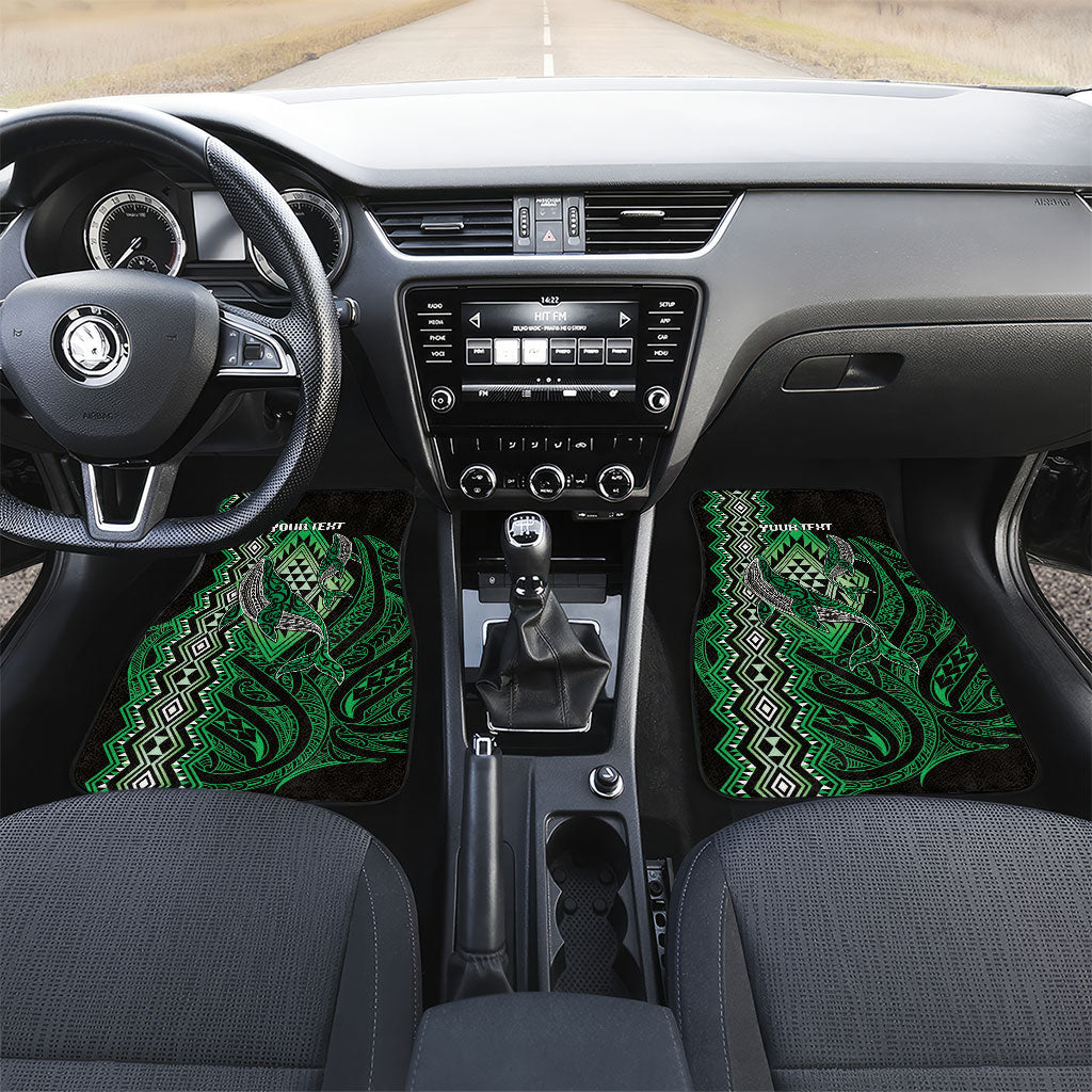 Aotearoa Iwi Ngai Tahu Personalised Car Mats NZ Maori Humpback Whale Taniko Motifs LT14 Set 2pcs - Front Green - Polynesian Pride