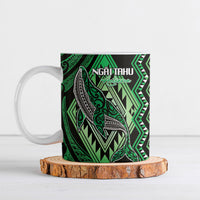 Aotearoa Iwi Ngai Tahu Personalised Ceramic Mug NZ Maori Humpback Whale Taniko Motifs LT14 Green - Polynesian Pride