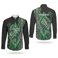 Aotearoa Iwi Ngai Tahu Personalised Couples Matching Off Shoulder Maxi Dress and Long Sleeve Button Shirt NZ Maori Humpback Whale Taniko Motifs LT14 - Polynesian Pride