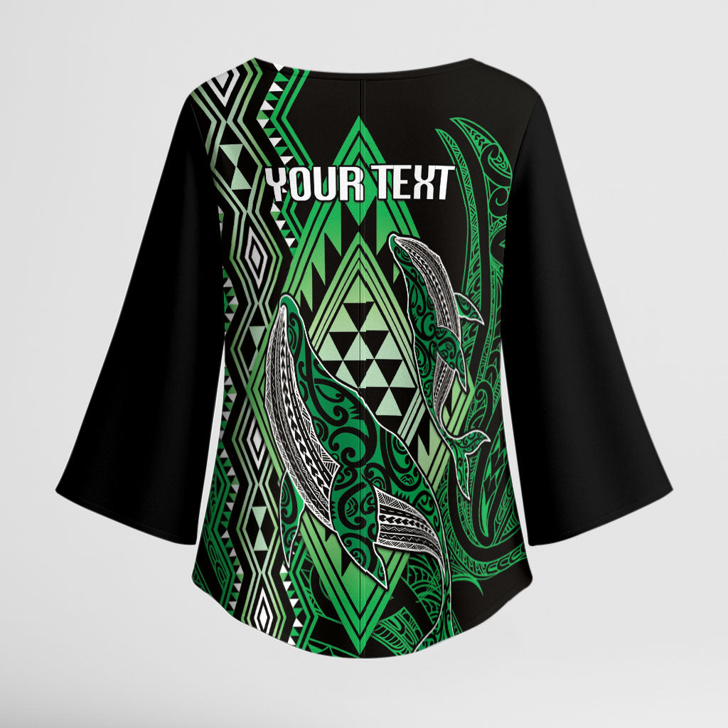 Aotearoa Iwi Ngai Tahu Personalised Kimono Sleeve Blouse NZ Maori Humpback Whale Taniko Motifs LT14 - Polynesian Pride