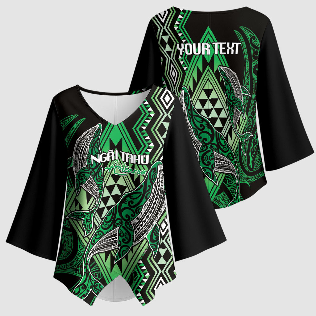 Aotearoa Iwi Ngai Tahu Personalised Kimono Sleeve Blouse NZ Maori Humpback Whale Taniko Motifs LT14 - Polynesian Pride