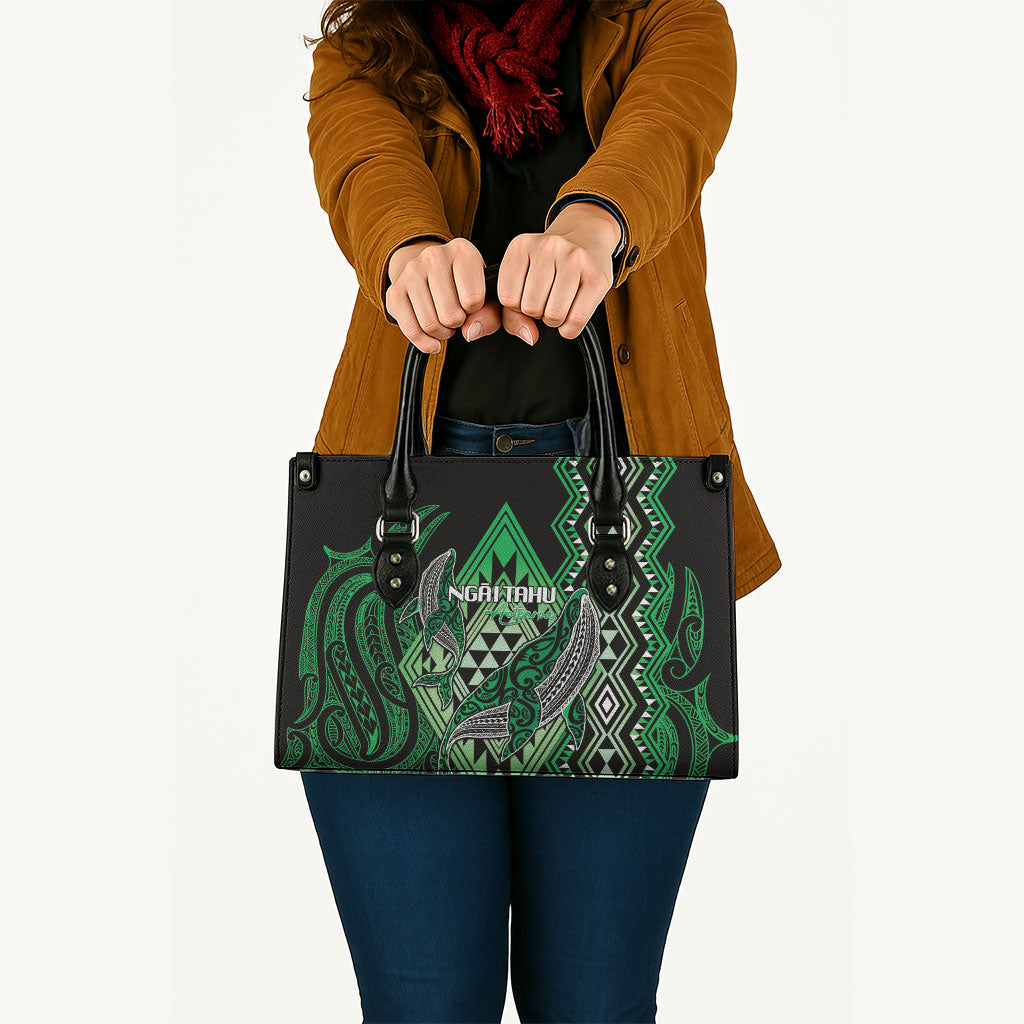 Aotearoa Iwi Ngai Tahu Leather Bag NZ Maori Humpback Whale Taniko Motifs LT14 - Polynesian Pride