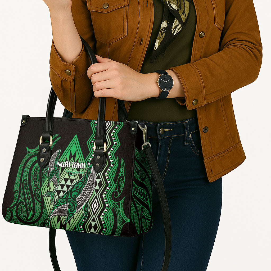 Aotearoa Iwi Ngai Tahu Leather Bag NZ Maori Humpback Whale Taniko Motifs LT14 - Polynesian Pride
