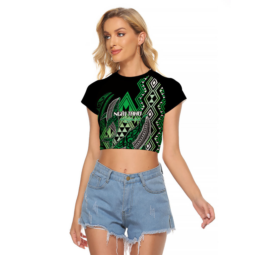 Aotearoa Iwi Ngai Tahu Personalised Raglan Cropped T Shirt NZ Maori Humpback Whale Taniko Motifs